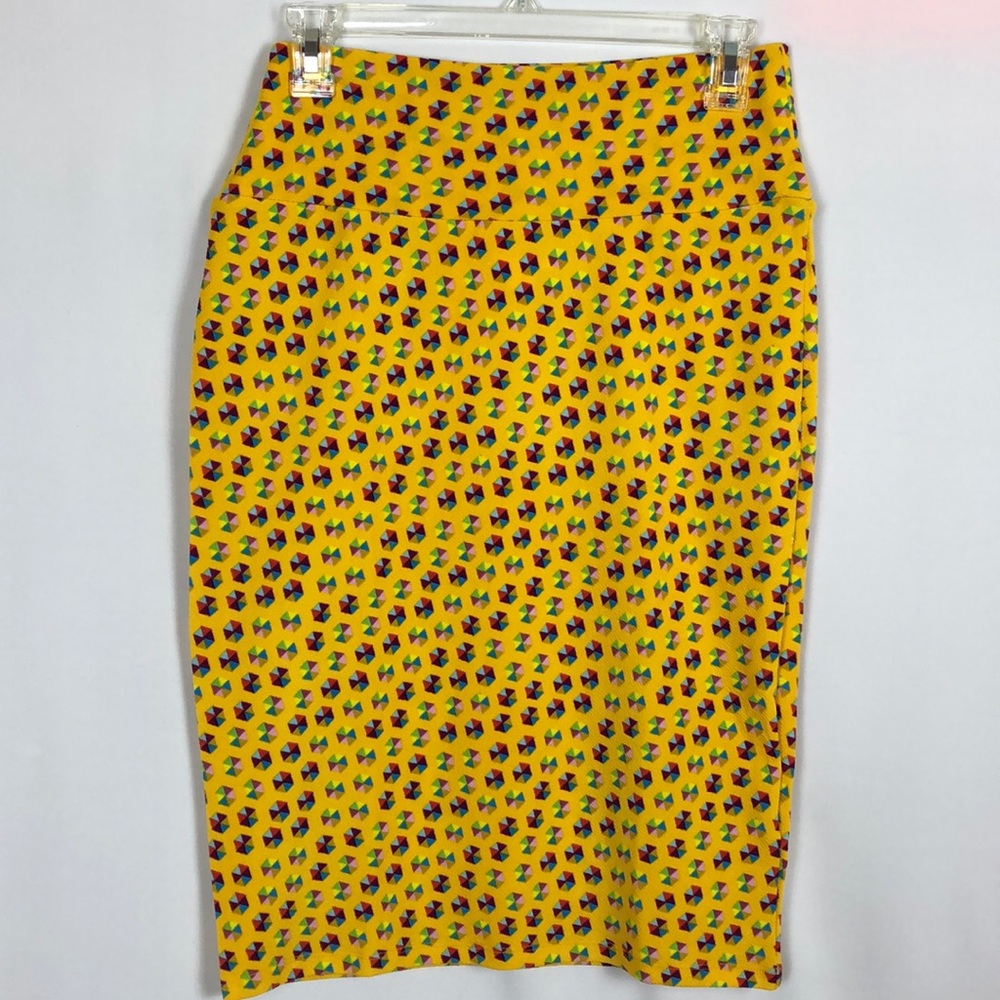 Like New! LuLaRoe Gold Geometric Pattern Cassie Pencil Skirt - Size 10